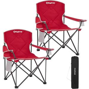 KingCamp 2pack Red Oversized Camping Chair with Cup Holder & 3 Storage Pockets - Heavy-Duty 360lbs Capacity Folding Lawn Chair, Portable Compact Foldable Outdoor Chair for Camping, Fishing, BBQ