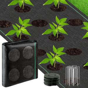 3FTx50FT Weed Barrier Landscape Fabric Heavy Duty with Planting Holes, Weed Block Gardening Ground Cover Mat, Weed Control Garden Barrier Weed Block Mat with 15 U-Shaped Securing Pegs+15 Gasket