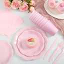175 Pcs Pink Paper Plates and Napkins Set Include 9" Mothers Day Plates, 7" Dessert Plate Disposable Scalloped Tableware Serve 25 Guest for Wedding Baby Shower Bridal Shower Birthday Mother's Day