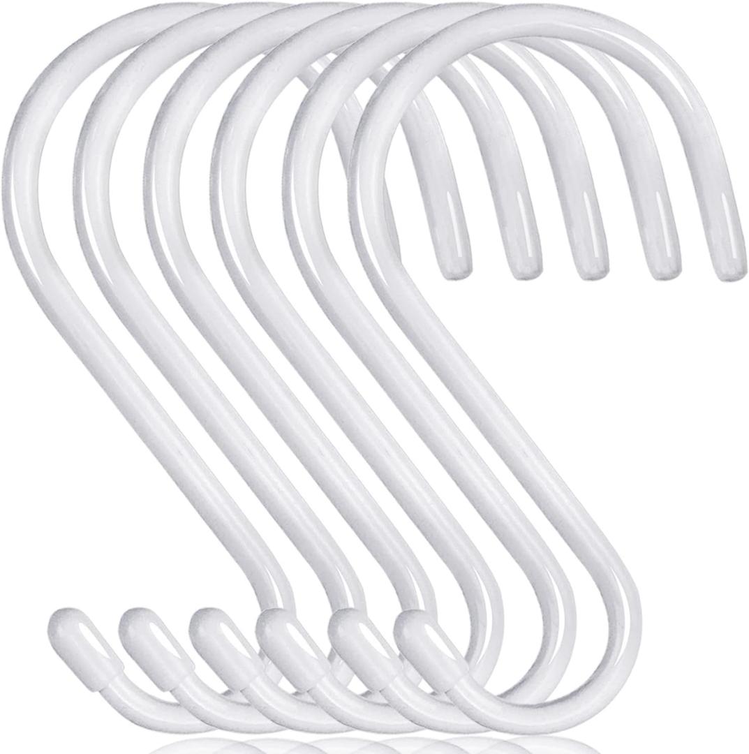 6 inch Non Slip Rubber Coated White S Hook Heavy Duty,6 Pack Large Vinyl Coated S Hooks, Metal S Shaped Hanger Hooks for Hanging Plants Outdoor,Closet Rod,Jeans, Pot Pan Cups Towels Hats (6 Inch-6 Pack, White)