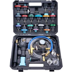 Coolant Pressure Tester Kit, 30pc Universal Radiator Pressure Tester Kit, Professional Coolant Vacuum Refill Kit for Cars Motorcycles Trucks (30-Piece)
