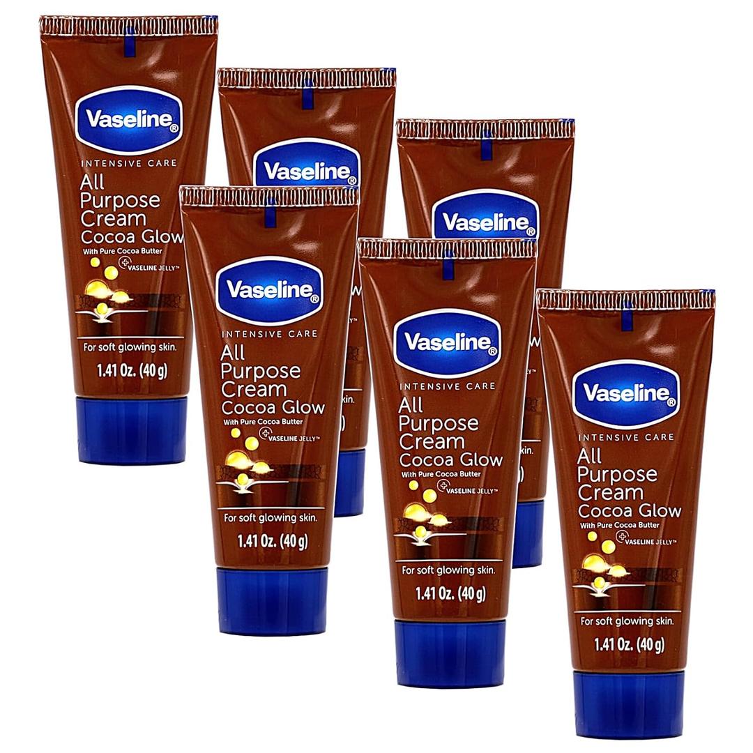 4 x Vaseline All Purpose Cream Cocoa Glow, with Pure Cocoa Butter, 6-Pack, 1.41 FL Oz Each, 6 Tubes