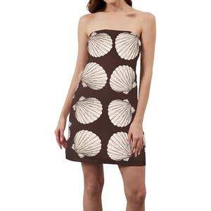 TERIVEEK Women Strapless Tube Mini Dress Summer Casual Boho Floral Print Sleeveless Backless Going Out Beach Short Dress, M, Brown Shell Print