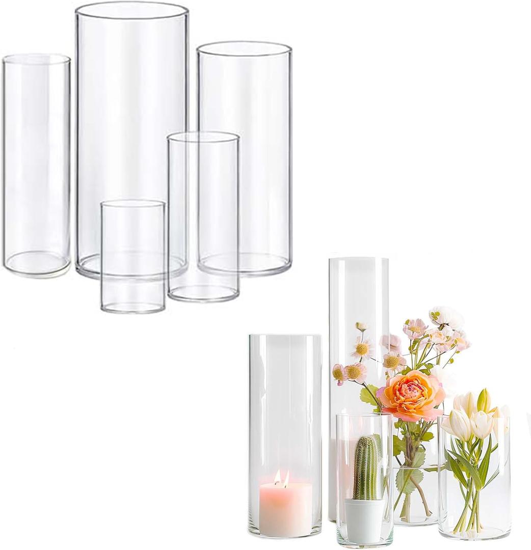 30pcs Glass Vase Cylinder for Centerpieces Small Flower Glass Clear Home Decor Centerpiece Table Flower Vase Decorations for Wedding＆Holiday 6, 7.9, 10, 10, 11.8Inch Tall