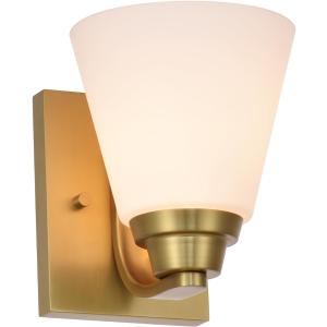 Aged Brass Wall Sconce Light, Traditional Sconces Wall Lighting, 1 Light Bathroom Vanity Lighting with Opal Glass Shade, Wall Light for Bedroom Bathroom Living Room Entryway Hallway