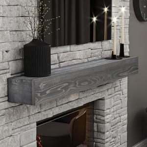 BoscoMondo Fireplace Mantel, Handcrafted Rustic from Solid Pine, Wall-Mounted Floating Farmhouse Shelf - 8x6x72 Ash Grey