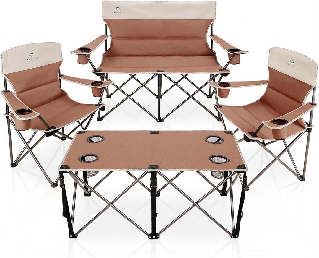 Camping Chair Set of 3, Outdoor Folding Camping Chairs for Heavy People with Cup Holder & Carry Bag,Collapsible Chair Include One Sofa Chair and Two Single Chair,Support up to 500lbs