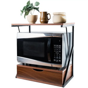ANGORA BRANDS Microwave Shelf with Drawer - 2 Tier Durable Microwave Oven Rack, Kitchen Storage, Counter Shelf Organizer for Kitchen & Office - Microwave Stand with Storage by Caseto
