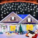XURISEN 66ft Christmas Lights Decorations Outdoor, 640 LED 8 Modes Curtain Fairy Lights with 120 Drops, Plug in Waterproof Timer Memory Function for Christmas Holiday Wedding Party Decor (Cool White)