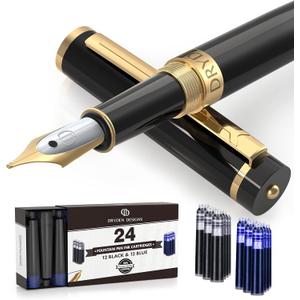 Dryden Designs Fountain Pen Medium Nib Gift Pouch - with 24 Ink Cartridges - MCM (Intense Black)