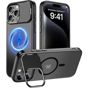Innaght Magnetic for iPhone 15 Pro Case with Stand,Compatible with MagSafe,Rugged,Heavy Duty,Protective case Kickstand,[Built-in Invisible Stand],Black