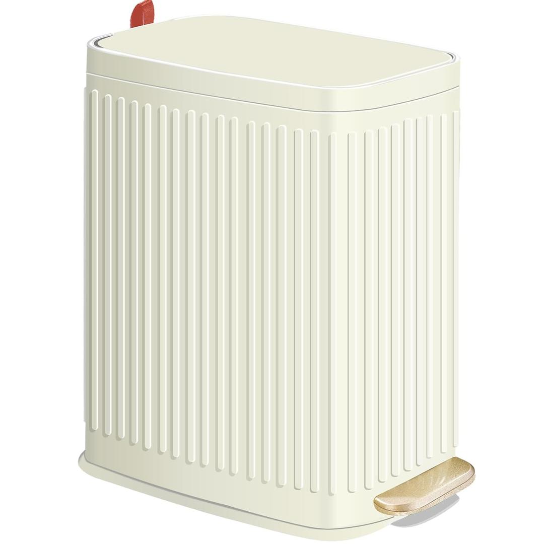 Small Bathroom Can with Air Freshener Soft Close Lid, 6 Liter/ 1.6 Gallon Stainless Steel Garbage Can with Removable Inner, Step Pedal, Slim Wastebasket for Bedroom, Toilet (Ivory White)