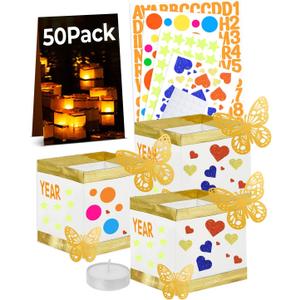 50Pack Water Lantens Kit, Floating Water Lantems, Biodegradable Square Paper for Floating Lanterns for Pool, River, Lake, Memoria, Wedding Party Decorations (5.9 Inch)