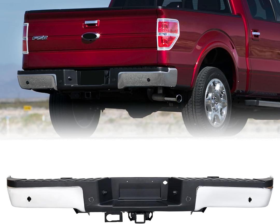 F150 Rear Step Bumper Assembly Compatible with 2009-2014 F150 W/SENSOR W/HITCH F150 Back Bumper Replacement for FO1103164(Chrome)