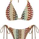 ZAFUL Women's Bikini Sets Beads Triangle Swimsuits 2 Piece String High Cut Cheeky Bathing Suits S