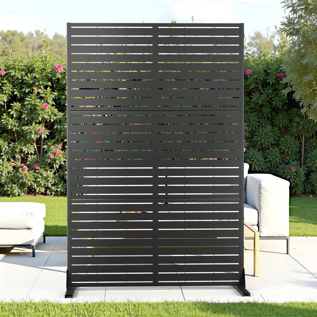 72" H×47" W Metal Privacy Screen Outdoor Black Louvered, Weather-Resistant, Freestanding Room Divider, Decorative Privacy Fence Panels for Patio, Deck