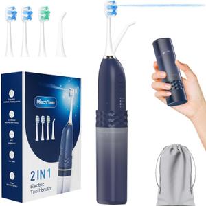 Marchpower Upgraded 2-in-1 Electric Toothbrush with Water Flosser, 3+4 Smart ModesPortable Oral Irrigator with Point-Jet, Rechargeable IPX7 Waterproof for Home & Travel UseNavy Blue