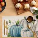 White Blue Pumpkin Floral Placemats Set of 6, Thanksgiving Cotton Linen Heat-Resistant Washable Table Mats Placemat for Holiday/Dining/Indoor/Outdoor/Party Table Decoration,