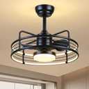 Caged Ceiling Fan - Black Modern Ceiling Fans with Remote, Reversible and Dimmable, Low Profile Flush Mount Ceiling Fan with 6-Speed, Bladeless Enclosed Led Fan Light for Bedroom, Kitchen