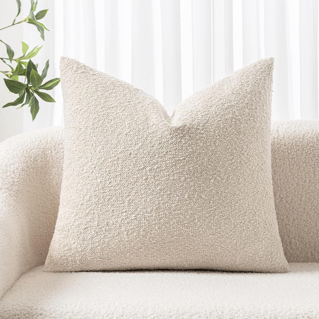 Woaboy Pack of 1 Decorative Throw Pillow Cover Pillowcase Textured Boucle Square Sofa Couch Pillow Home Decor for Living Room Woven Modern Cushion Case 24 x 24 Inch White