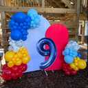 9th Birthday Decorations Boy, Dog Paw Ninth Party Arch with Red Blue Yellow Long Latex Balloons 40 inch Number 9 Balloon and Star Foil for Paw Birthday Party Supplies