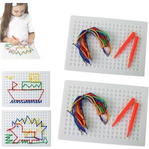Thread Board for Kids, Sensory Threading Board, Stitch Board for Kids Thread, Yarn Board for Kids, String Art Kit with Colored Ropes, DIY Threading and Weaving Board for Creative Learning (2Set)