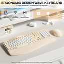 Ergonomic Wireless Keyboard and Mouse Combo, Wave Keys Keyboard with Wrist Rest for Natural Typing, 3 DPI Adjustable Ergonomic Silent Mouse for Computer/Laptop/Windows/Mac (Latte Color-B)