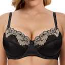 Wingslove Women's Sexy Lace Bra Mesh Underwired Full Coverage Shelf Bra Unlined (Black)