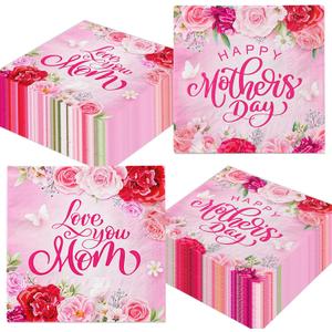 2 x Happy Mother's Day Party Napkins 48Pcs,Roses and Green Leaves Paper Napkins,Mothers Day Supplies