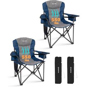 KingCamp Oversized Camping Chair with Adjustable Lumbar Support, 550lbs Heavy Duty Padded Folding Lawn Chair for Adults, Outdoor Armchair with Cooler Bag, Cup Holder & Side Pocket for Fishing, Travel