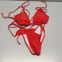 Zilcremo Women Two Piece Bikini Swimsuit Triangle Tie Bathing Suit Beads Cheeky String Bikini Sets Red, M