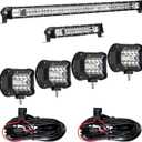 Frienda 8 Pcs 30, 15 Inch LED Light Bar Kit with 4 Inch LED Pods and 12 V Wiring Harness Kit Double Row Utv Truck Light Bars for Trucks ATV Utv SUV Pickup Boat