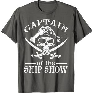 Funny Pirate design Captain Ship Show Boater Boating Captain T-Shirt L