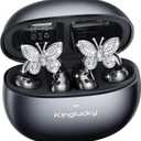 Kinglucky Jewelry-Inspired Clip-On Earbuds with Butterfly Earrings, Comfortable Fit & 40H Playtime Open Ear Bluetooth 5.4 Wireless Headphones for Women, Small Ears, Sports & Workouts (Black)