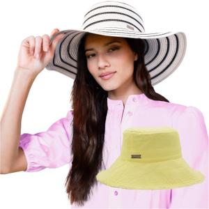 Womens Women Bucket Hat & Straw Sun Hat (One Size, White/Yellow)