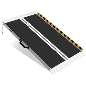 4FT Portable Wheelchair Ramp, Non-Slip Aluminum Folding Handicap Ramp, Ramps for Wheelchairs for Home with Handle, Wheelchair Ramps for Home Steps/Stairs/Threshold/Doorways/Scooter, 600LBS Capacity