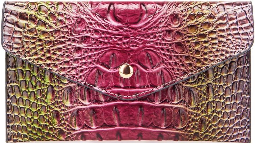 Luxury Crocodile Embossed Wallet for Women Men Clutch Wallet Credit Card Holder (1-Gray blue + purple red)