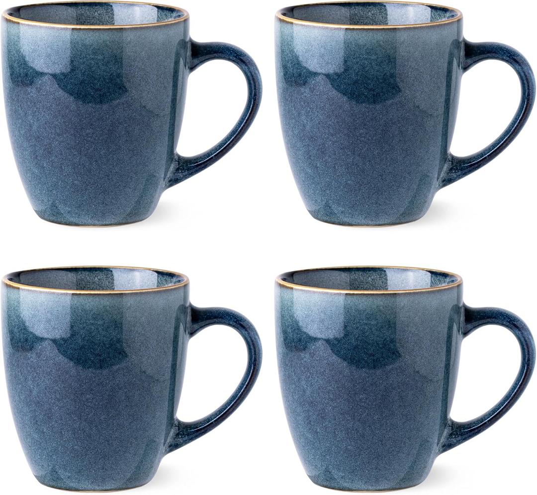 GBHOME Ceramic Coffee Mugs Set of 4, 12oz Stoneware Coffee Mugs Set For Dad Mom Women MEN, Light Weight Ceramic Coffee Cups for Latte/Tea/Beer/Hot Cocoa, Dishwasher & Microwave Safe (Space Blue)