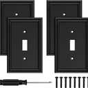 Black Modern Decorative Wall Plate Light Switch Cover Decorator Outlet Covers Rocker Switch Plates Bamboo Fiber Material Wall Plates for Kitchen Bathroom (1 Gang Single Toggle-4 Pack)