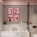 Pink Animals Bathroom Wall Art Decor,Funny Dog,Cow,Cat Bathroom Canvas Printing,Animal Art Posters Cute Girl Bedroom Wall Decoration Set of 4 (8x10inch,Unframed)