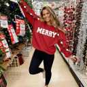 FASHGL Christmas Sequins Sweatshirts Women Merry Glitter Patch Crewneck Sweater Xmas Long Sleeve Pullover Top (Red, S)