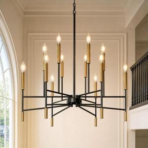 Tribesigns 12-Light Farmhouse Black and Gold Chandelier for Dining Room