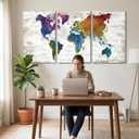 World Map Wall Art Motivational Nautical Art Living Room Office Wall Decor, Overall 48x24 inch