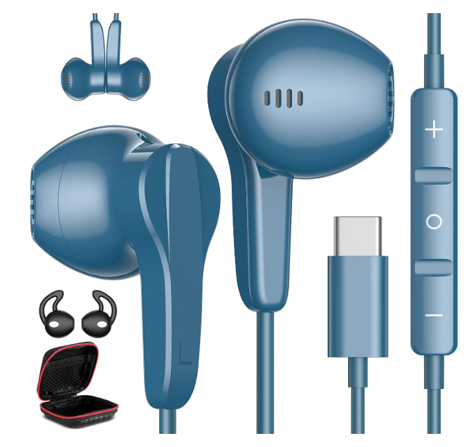 USB C Headphones for iPhone 17 Air 16 15 Pro Max Plus, Type C Earphone with Mic HiFi Stereo Volume Magnetic in Ear USBC Wired Earbud for Samsung Galaxy S25 S24 Ultra S23 Fe S22+ Flip Pixel 10 9, Blue