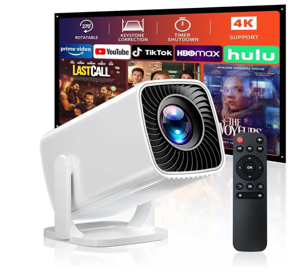 Mini Projector Portable Projector 4k & Full HD 1080P Support, 270° Rotation Outdoor Projector, Movie Projector Compatible with Smartphone, TV Stick, Laptop, PS4, HDMI, USB (No WiFi or Bluetooth