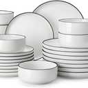MALACASA Plates and Bowls Sets, 24 Pieces Modern Porcelain Dinnerware Set for 8 White Kitchen Dinner Dining Ware Set wtih Black Rim Ceramic Dishware Dishes Microwave and Dishwasher Safe, Series LUNA