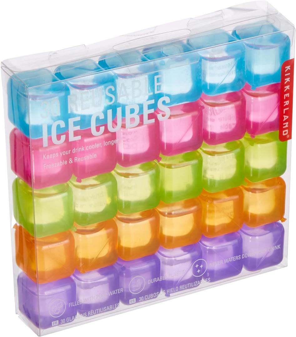 Kikkerland Reusable Ice Cubes, Set of 30, Multicolor (1 inch)