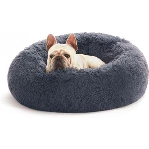 Love's cabin 20in Cat Beds for Indoor Cats - Cat Bed with Machine Washable, Waterproof Bottom - Bluish Grey Fluffy Calming Cushion Pet Bed for Joint-Relief and Sleep Improvement