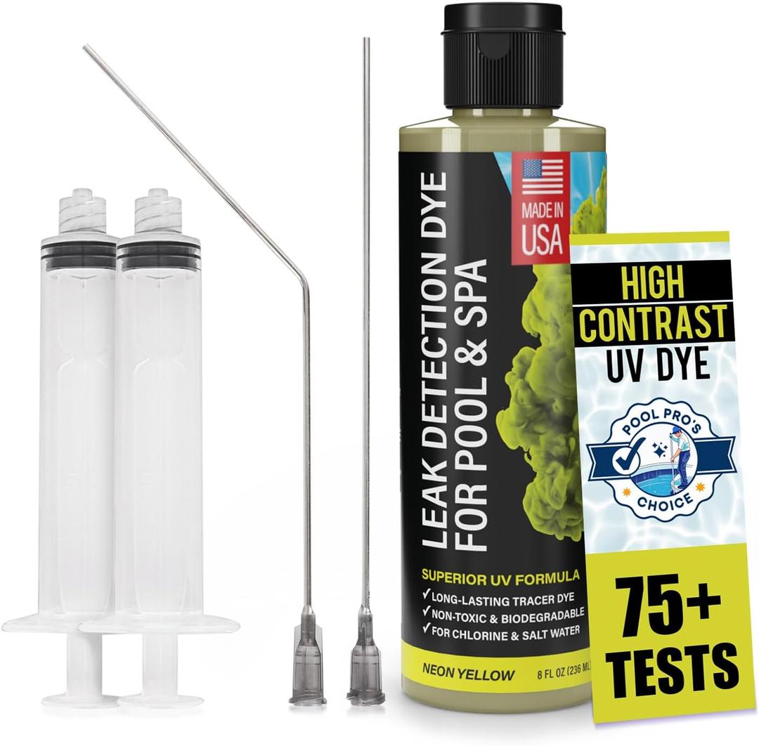 Pool Leak Detection Dye Kit - with 2 Precision Applicators - Made in USA - Superior Long Lasting UV Pool Dye Easily Locates Leaks - for All Pool, Spa, & Hot Tub Types - 8 OZ Fluorescent Yellow