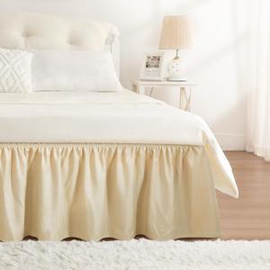 RIMELA Light Camel Bed Skirt King Size 15 Inch Drop, Elastic Bed Skirting for Bed Base and Frame, Bedding Dust Ruffle Easy to Install, Lightweight Wrap Around Adjustable Bedskirt